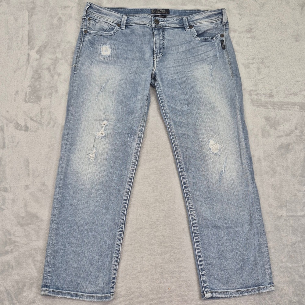 Silver Jeans Sam Boyfriend Light Wash Distressed Jeans 36 (40) L6373SVA108